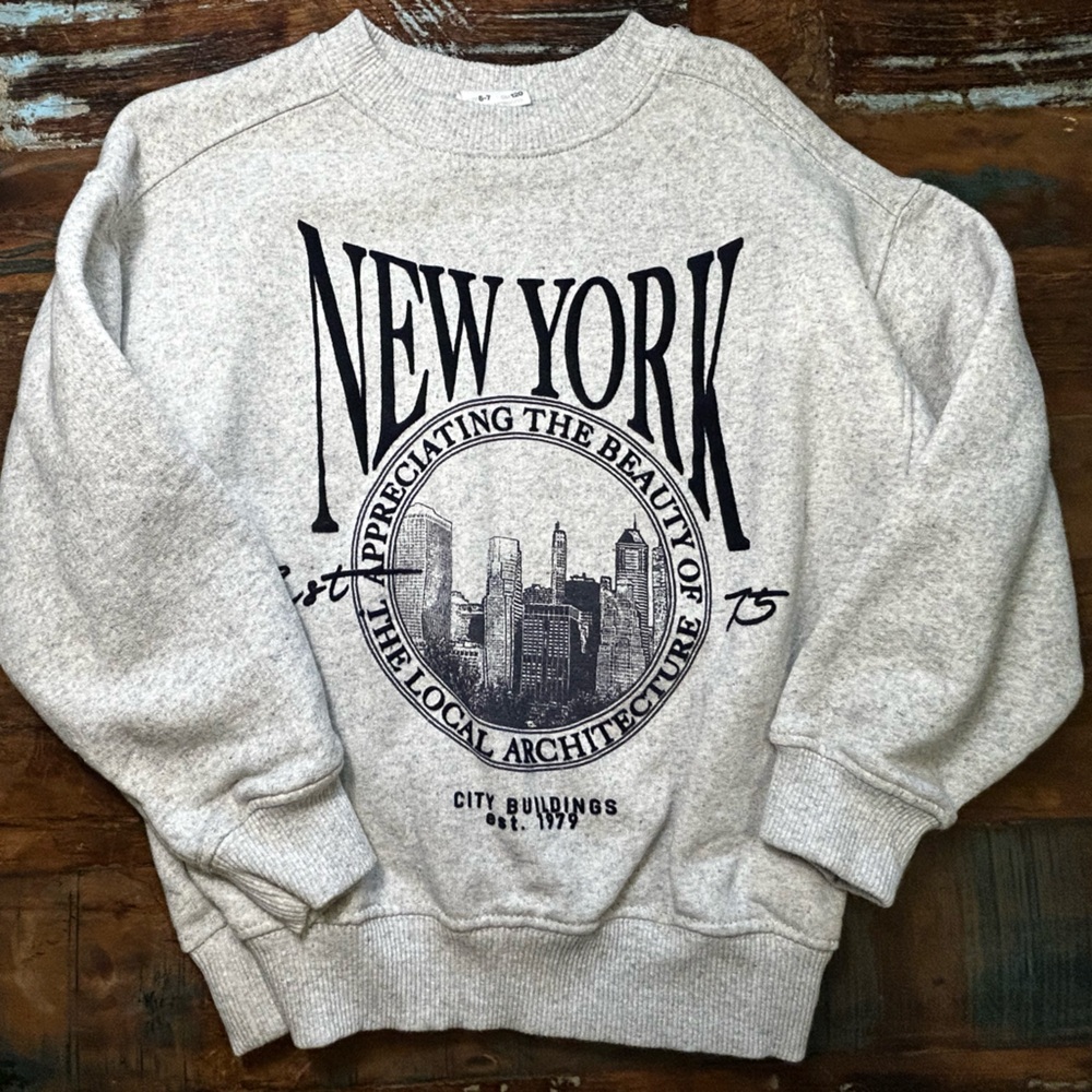 Zara Heather Gray Sweatshirt with Navy Text